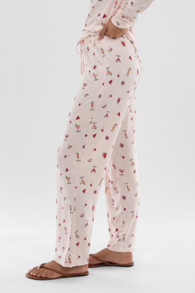 Canada Weather Gear Drink Print Wide Leg Pajama Pants - Blush - Womens Pajamas - Fairweather