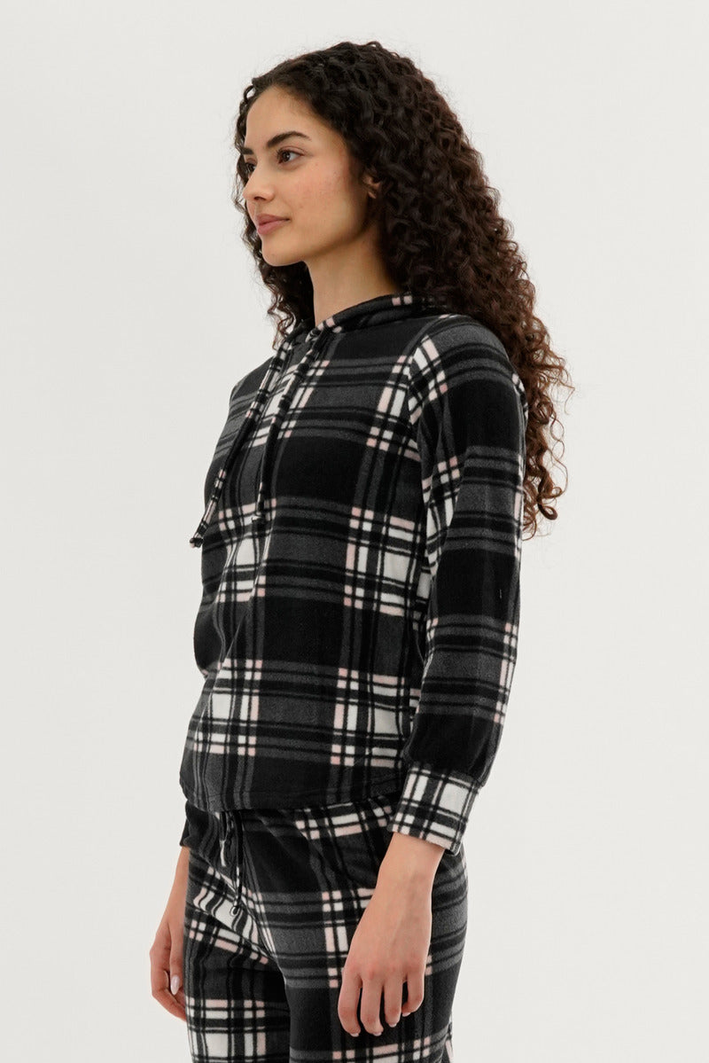 Canada Weather Gear Plaid Hooded Pajama Top - Black - Womens Pajamas - Fairweather