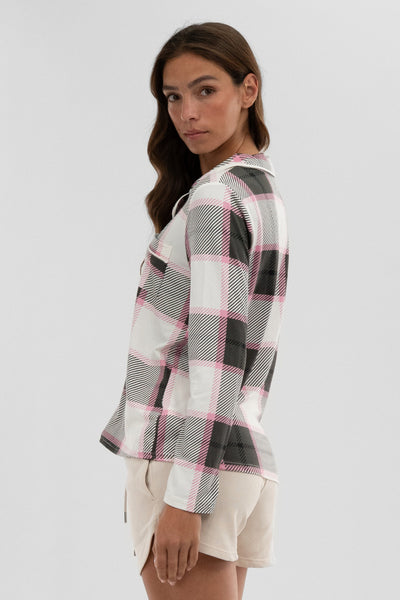 Canada Weather Gear Plaid Button Down Pajama Top - White - Womens Pajamas - Fairweather
