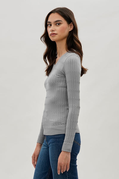International INC Company Ribbed V-Neck Long Sleeve Top - Grey - Womens Long Sleeve Tops - Fairweather