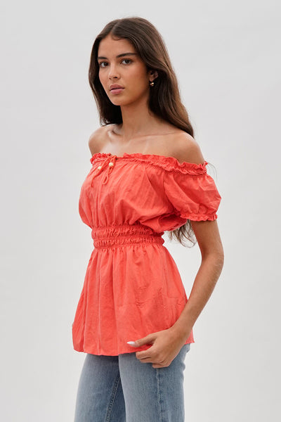 Runaway Bay Cinched Short Sleeve Blouse - Coral - Womens Shirts & Blouses - Fairweather