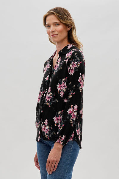 Beechers Brook Floral Button Down Blouse - Black - Womens Shirts & Blouses - Fairweather
