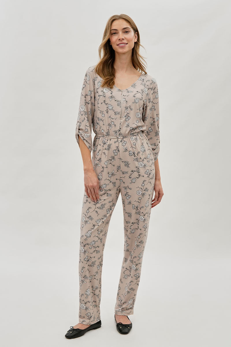 International INC Company Floral Print Half Zip Jumpsuit - Beige - Womens Jumpsuits & Rompers - Fairweather
