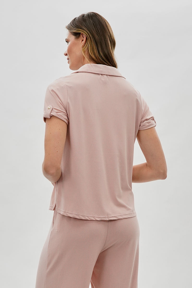 Costa Blanca Short Sleeve Split Neck Blouse - Blush - Womens Shirts & Blouses - Fairweather
