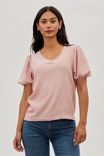 Stylexchange Vintage Puff Sleeve V-Neck Blouse - Pink - Womens Shirts & Blouses - Fairweather