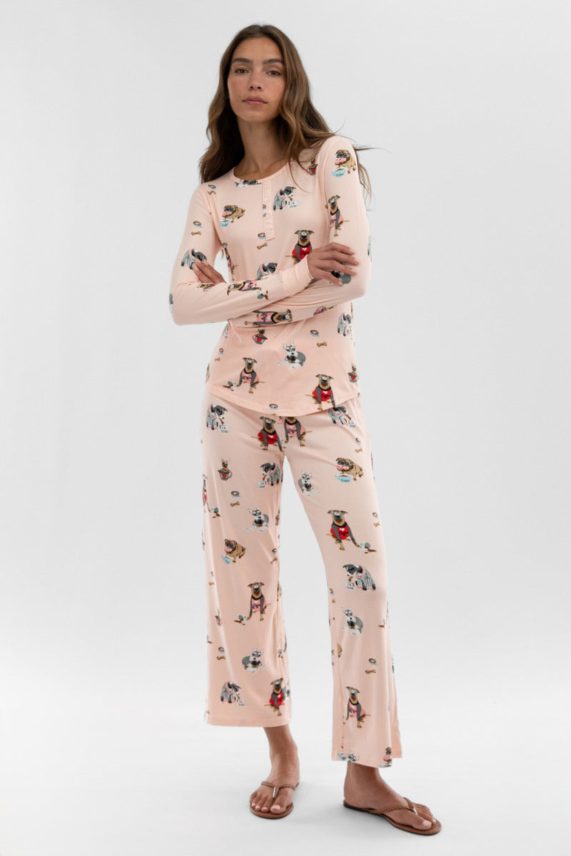 Canada Weather Gear Dog Print Wide Leg Pajama Pants - Blush - Womens Pajamas - Fairweather
