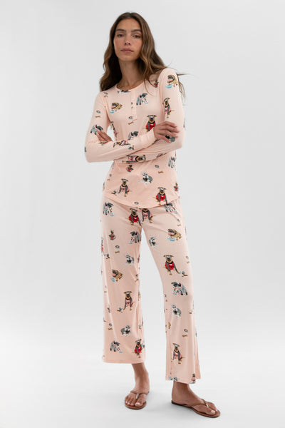 Canada Weather Gear Dog Print Wide Leg Pajama Pants - Blush - Womens Pajamas - Fairweather