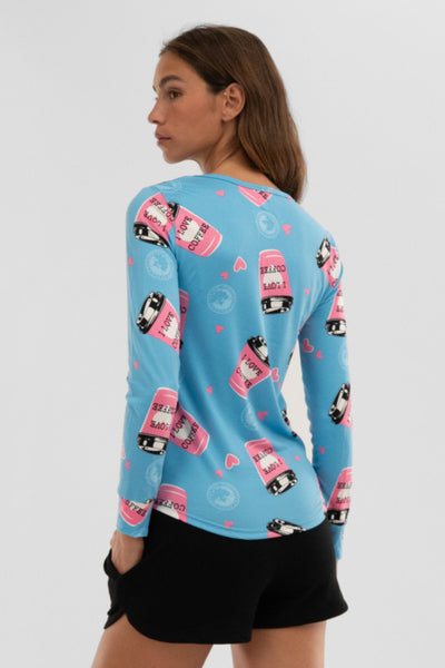 Canada Weather Gear Coffee Print Henley Pajama Top - Blue - Womens Pajamas - Fairweather
