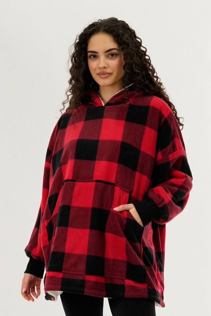 Canada Weather Gear Plaid Oversided Hooded Pajama Top - Red - Womens Pajamas - Fairweather
