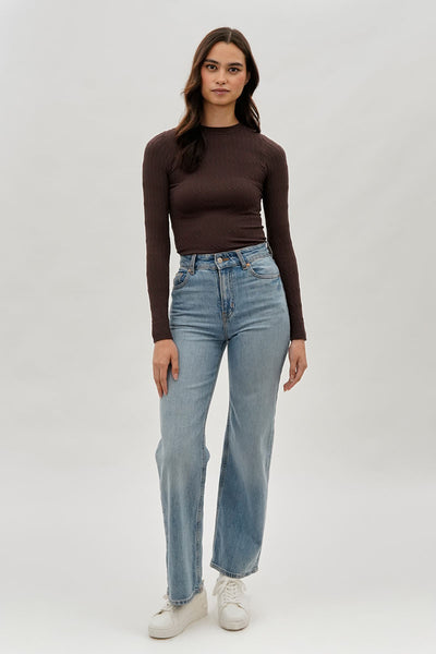 International INC Company Ribbed Crewneck Long Sleeve Top - Brown - Womens Long Sleeve Tops - Fairweather