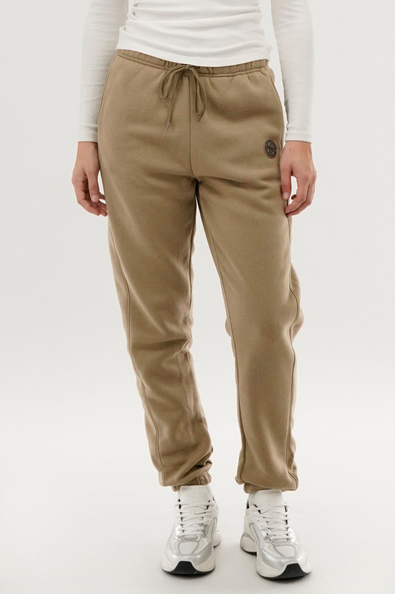 Fahrenheit Tie Waist Fleece Joggers - Beige