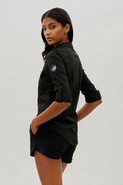 Canada Weather Gear Button Up Ripstop Utility Shirt - Black - Womens Shirts & Blouses - Fairweather