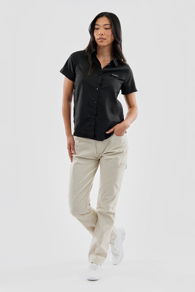 Canada Weather Gear Solid Short Sleeve Button Up Shirt - Black - Womens Shirts & Blouses - Fairweather