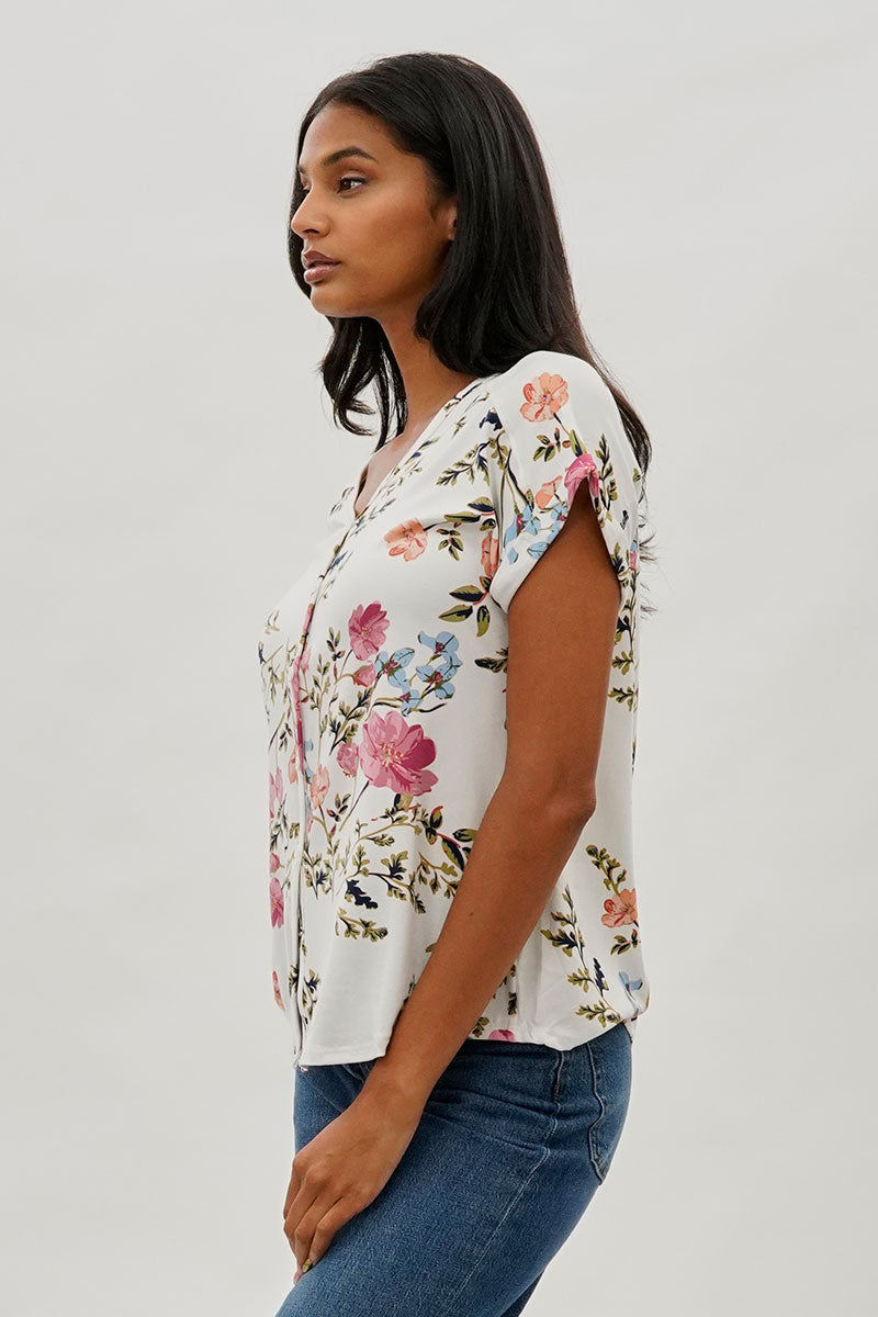 International INC Company Floral Button Up Tee - White - Womens Tees & Tank Tops - Fairweather