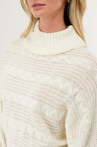 Beechers Brook Cable Knit Mock Neck Pullover Sweater - White - Womens Pullover Sweaters - Fairweather