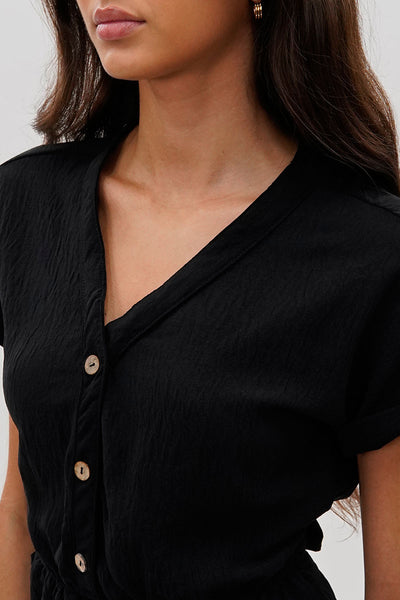 Stylexchange Vintage Back Tie Button Up Romper - Black - Womens Jumpsuits & Rompers - Fairweather