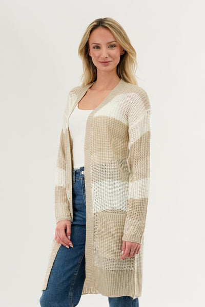 Stylexchange Striped Knit Cardigan - Beige - Womens Cardigans - Fairweather