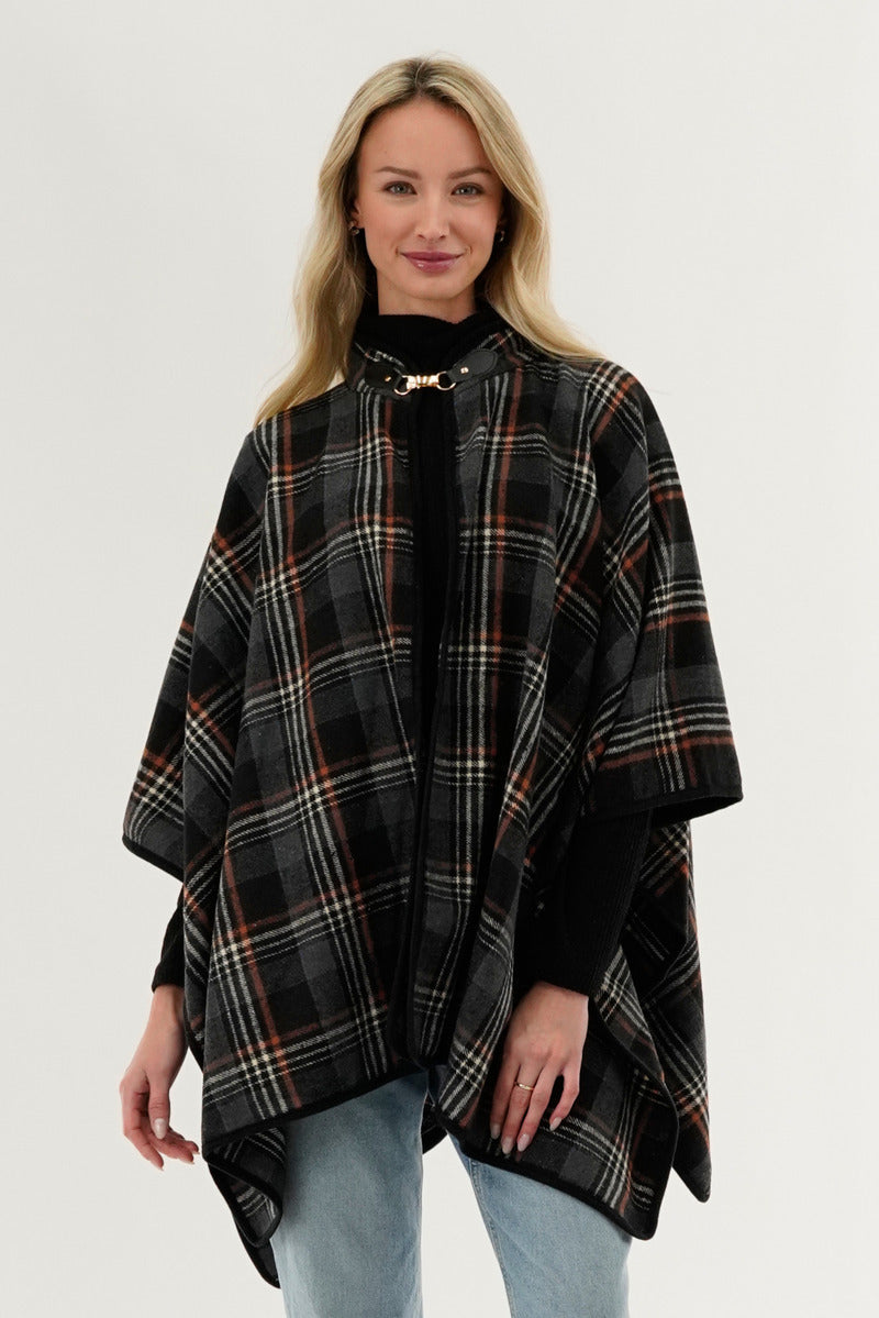 Canada Weather Gear Plaid Poncho - Black - Womens Ponchos - Fairweather