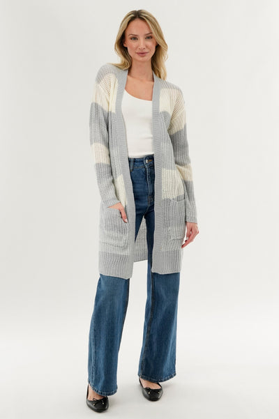 Stylexchange Striped Knit Cardigan - Grey - Womens Cardigans - Fairweather
