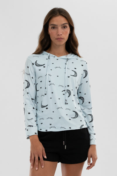 Canada Weather Gear Moon Print Hooded Pajama Top - Blue - Womens Pajamas - Fairweather
