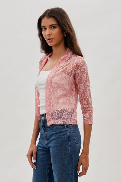 Impress Floral Lace Shrug Cardigan - Pink - Womens Cardigans - Fairweather
