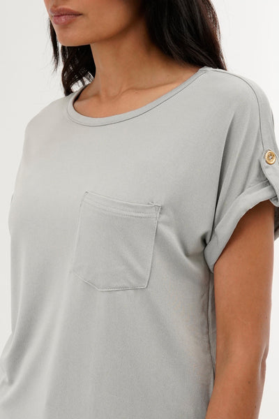 Costa Blanca Basic Cap Sleeve Tee - Grey - Womens Tees & Tank Tops - Fairweather