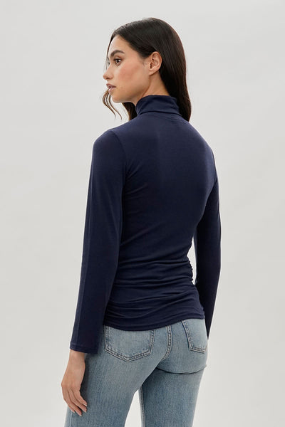 Magazine Cinched Side Turtleneck Long Sleeve Top - Navy - Womens Long Sleeve Tops - Fairweather