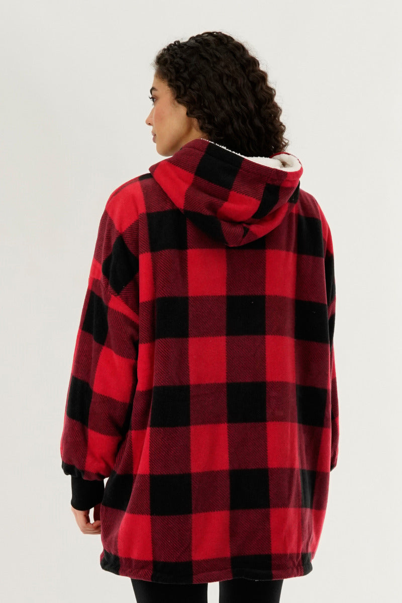 Canada Weather Gear Plaid Oversided Hooded Pajama Top - Red - Womens Pajamas - Fairweather