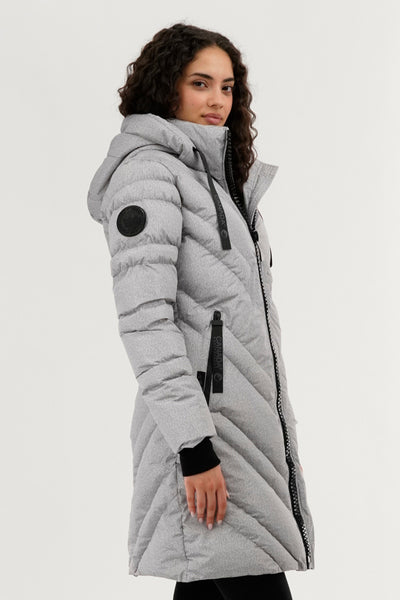 Canada Weather Gear Chevron Quilted Long Parka Jacket - Grey