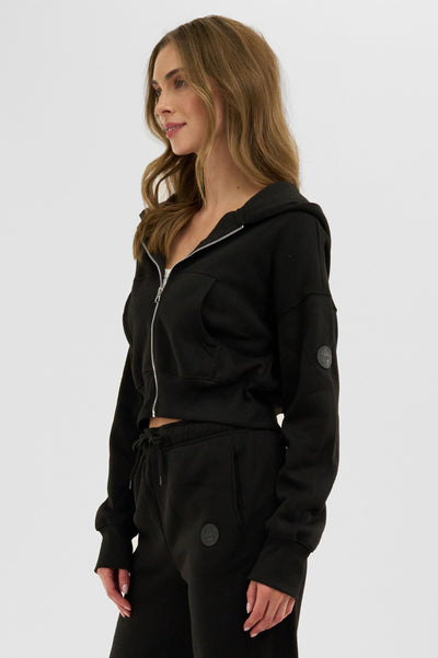 Fahrenheit Cropped Zip Up Hoodie - Black - Womens Hoodies & Sweatshirts - Fairweather