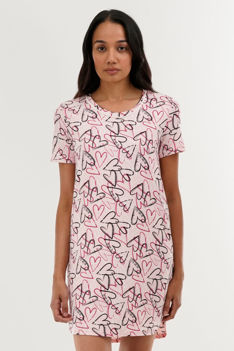 Canada Weather Gear Heart Pattern Tunic Pajama Top - Pink - Womens Pajamas - Fairweather