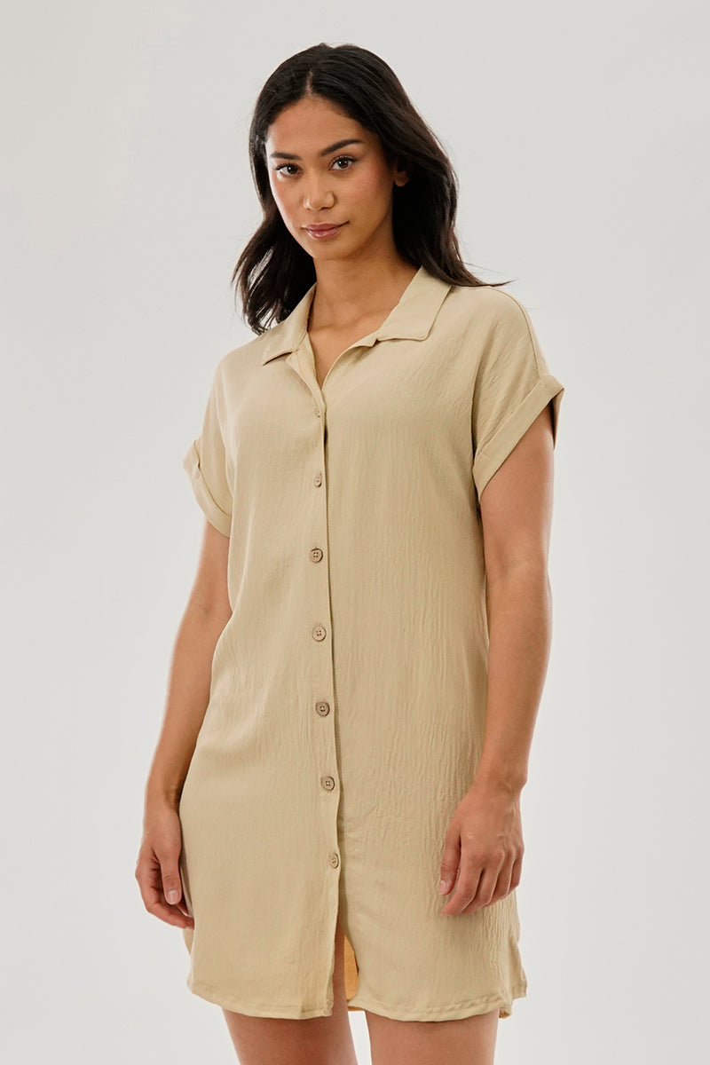 Stylexchange Vintage Button Up Short Sleeve Day Dress - Beige - Womens Day Dresses - Fairweather