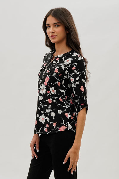 International INC Company Floral Half Zip Blouse - Black - Womens Shirts & Blouses - Fairweather