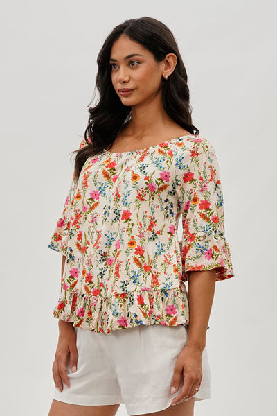 International INC Company Floral Ruffle Hem Blouse - Cream - Womens Shirts & Blouses - Fairweather