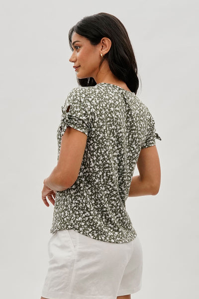 International INC Company Floral Tie Sleeve Tee - Olive - Womens Tees & Tank Tops - Fairweather