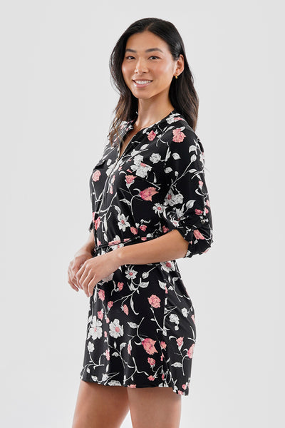 International INC Company Floral Tie Waist Half Zip Day Dress - Black - Womens Day Dresses - Fairweather