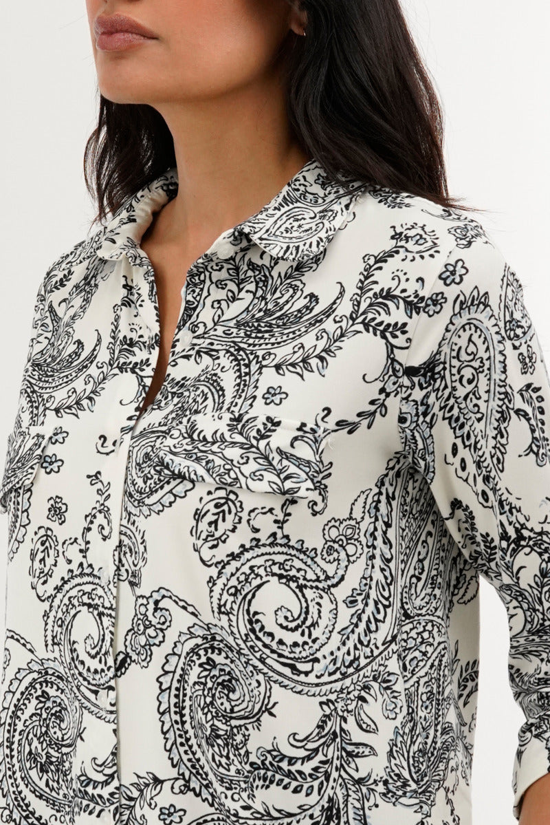 International INC Company Paisley Print Button Down Shirt - White - Womens Shirts & Blouses - Fairweather