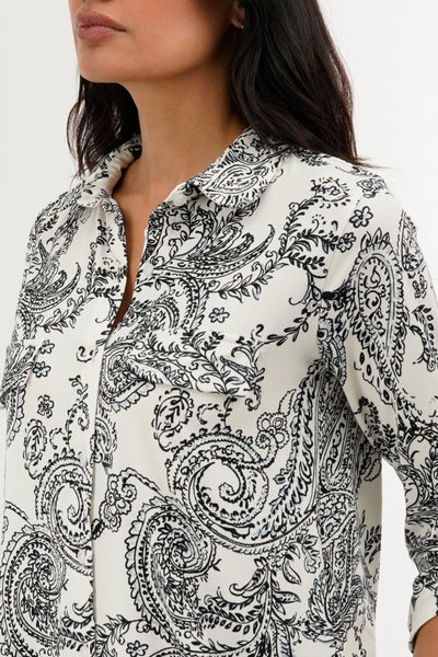 International INC Company Paisley Print Button Down Shirt - White - Womens Shirts & Blouses - Fairweather