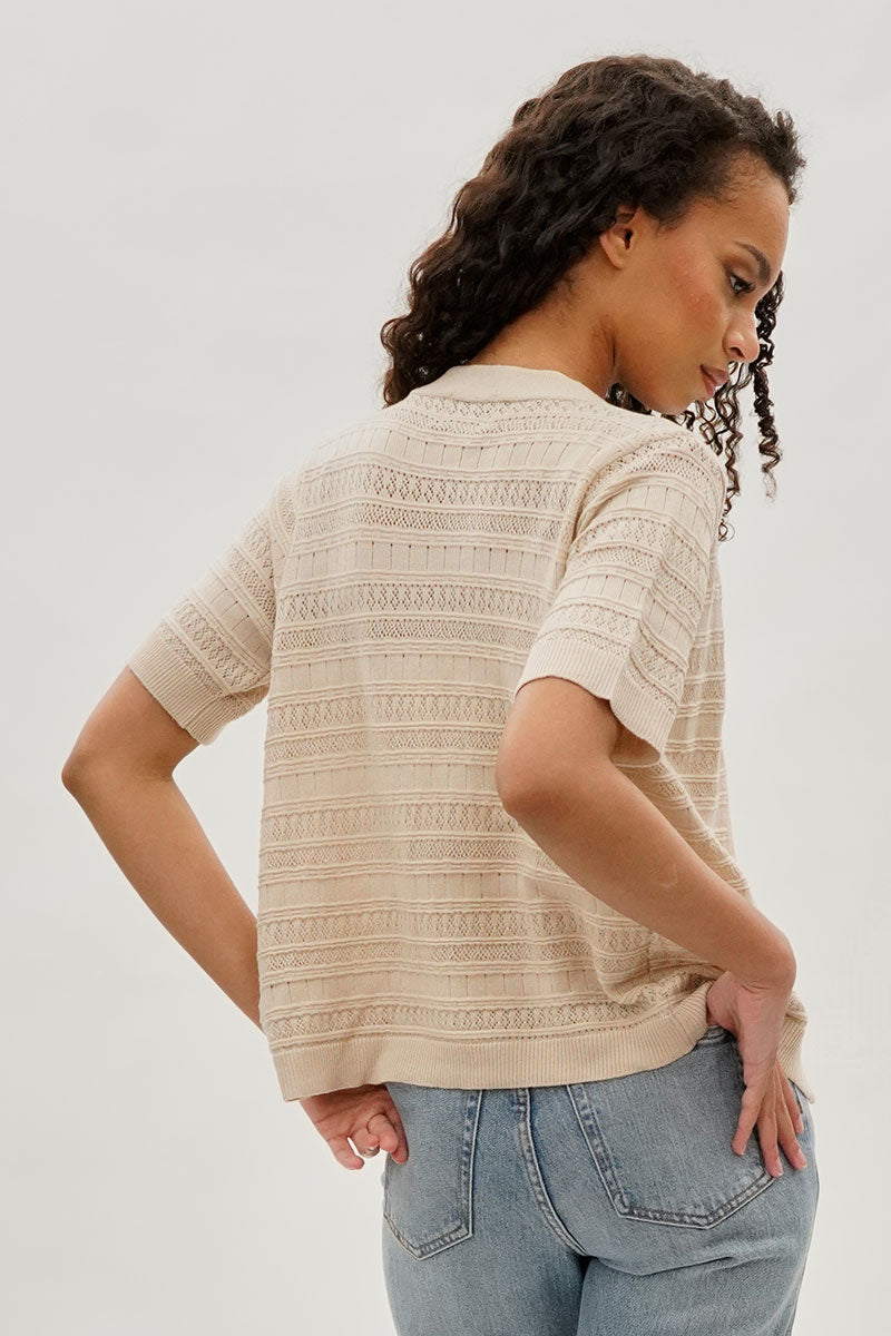 Beechers Brook Short Sleeve Knit Cardigan - Beige - Womens Cardigans - Fairweather