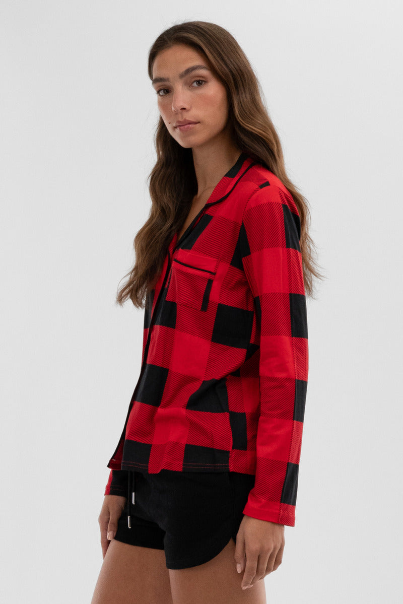 Canada Weather Gear Plaid Button Down Pajama Top - Red - Womens Pajamas - Fairweather