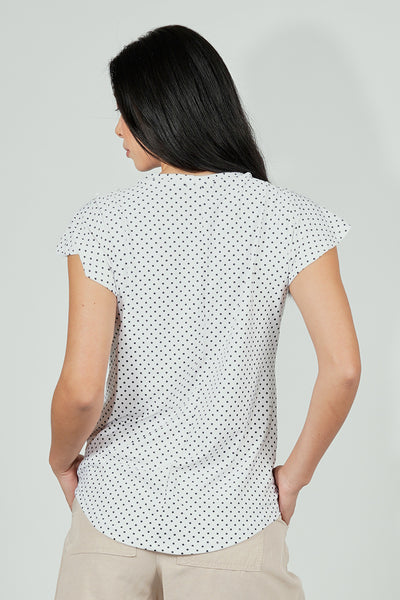 International INC Company Polka Dot Short Sleeve Cinched Collar Blouse - White - Womens Shirts & Blouses - Fairweather