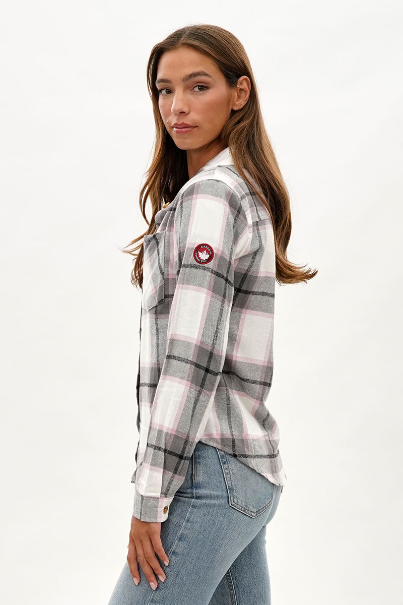 Canada Weather Gear Button Up Flannel Shirt - White - Womens Shirts & Blouses - Fairweather