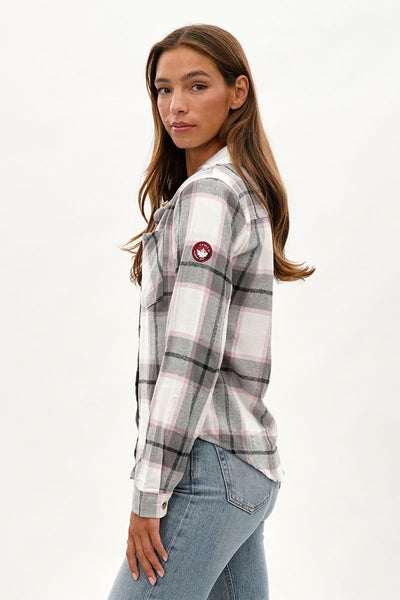 Canada Weather Gear Button Up Flannel Shirt - White - Womens Shirts & Blouses - Fairweather