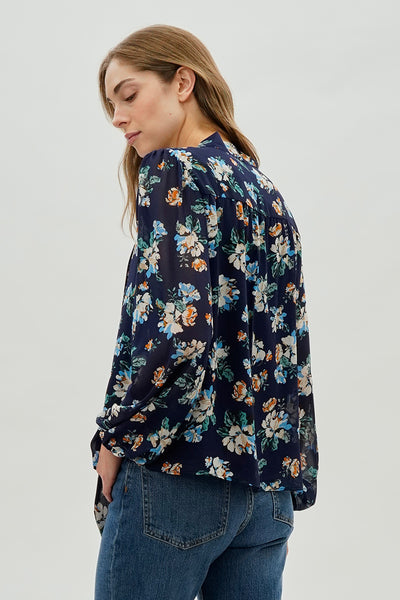Beechers Brook Floral Tie-Neck Chiffon Blouse - Navy - Womens Shirts & Blouses - Fairweather