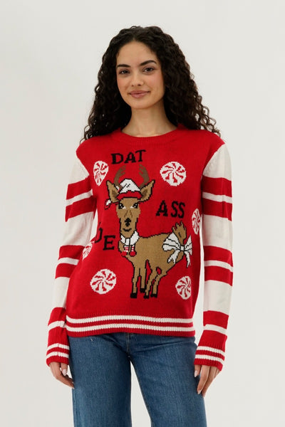 Festive Reindeer Christmas Sweater - Red - Womens Christmas Sweaters - Fairweather
