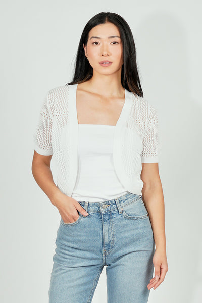 Beechers Brook Open Crochet Shrug Cardigan - White - Womens Cardigans - Fairweather
