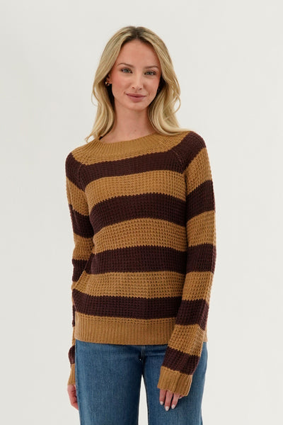 International INC Company Striped Knit Crewneck Pullover Sweater - Brown - Womens Pullover Sweaters - Fairweather