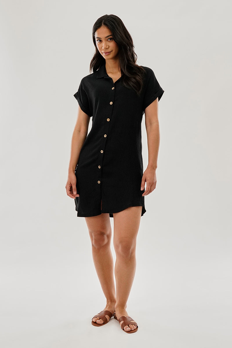 Stylexchange Vintage Button Up Short Sleeve Day Dress - Black - Womens Day Dresses - Fairweather