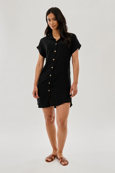 Stylexchange Vintage Button Up Short Sleeve Day Dress - Black - Womens Day Dresses - Fairweather