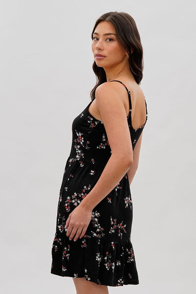 Stylexchange Vintage Floral Henley Day Dress - Black - Womens Day Dresses - Fairweather